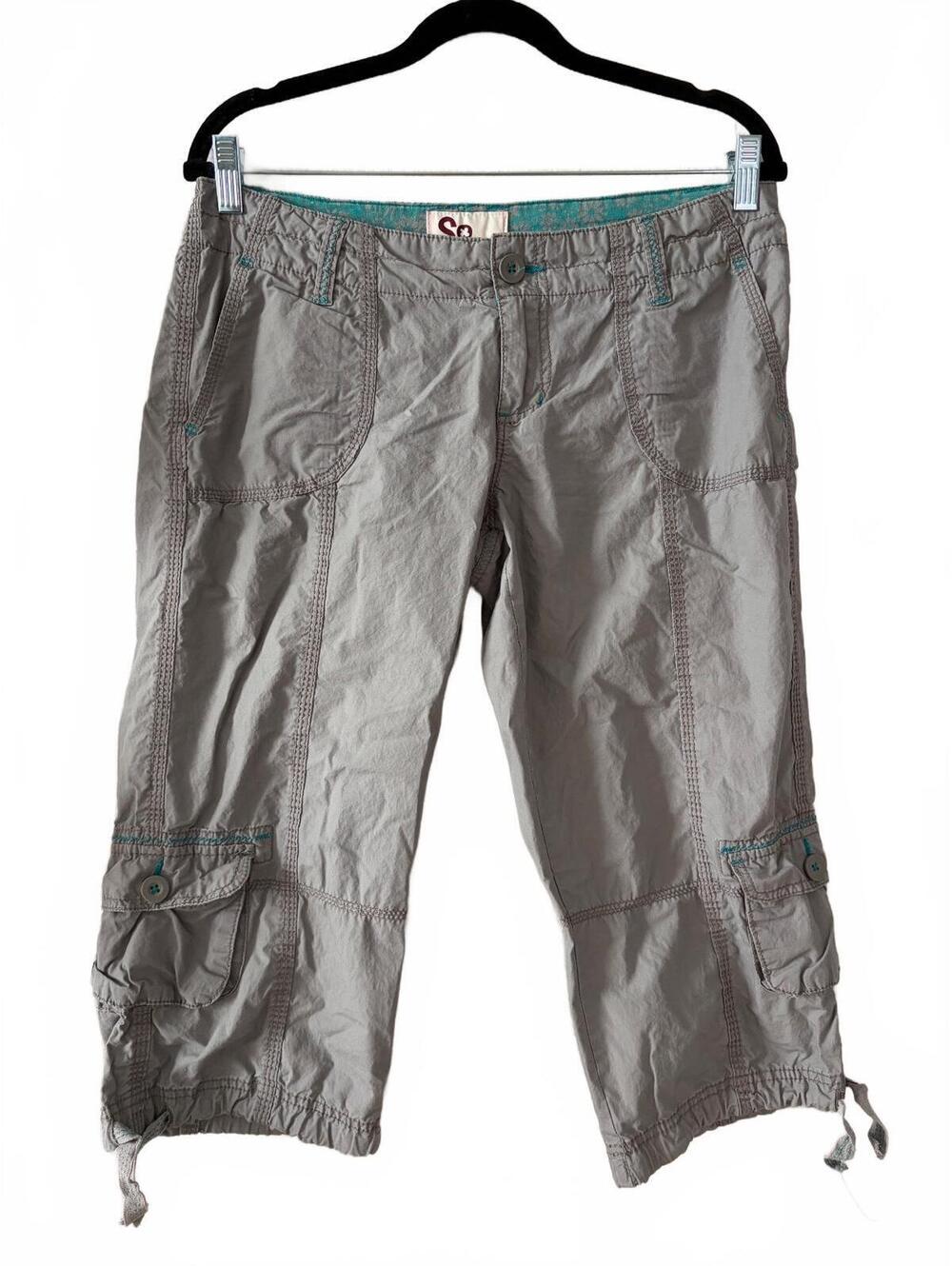 So Cargo Capri Pants Girls Size 9-10 Gray Utility Pockets Drawstring Hem